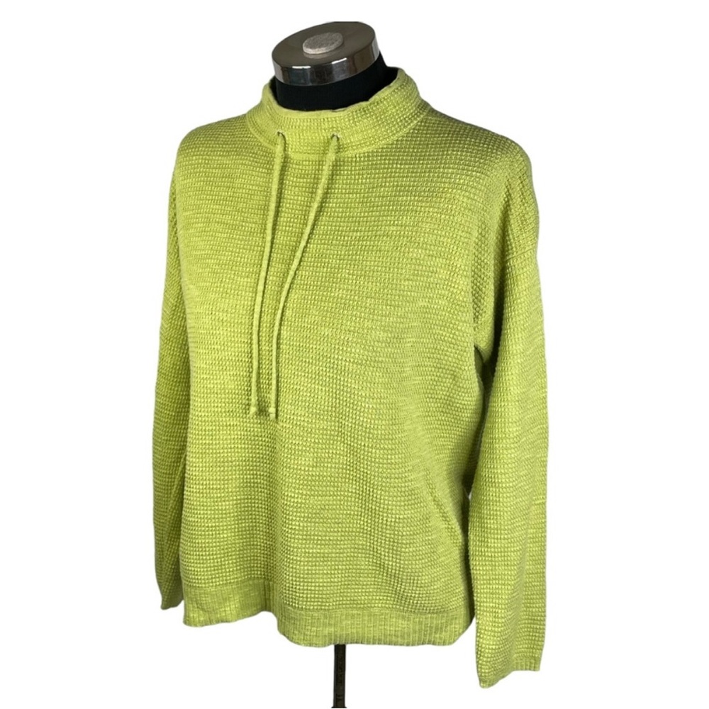 Eileen Fisher Mockneck Sweater Top in Lime Green Organic Linen Cotton Blend Med